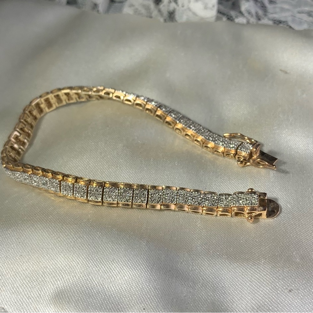GOLD OVER STERLING SILVER ROSS SIMONS DIAMOND LINK BRACELET - Picture 5 of 5